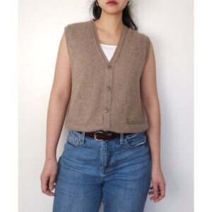 Vintage cashmere v neck button down fine knit sweater vest cozy cocoa brown
